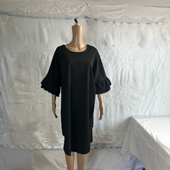 Ekaliy Women’s Black Midi Dress, loose fit midi, Minimalist,Modest Chic, Elegant - Picture 9 of 13